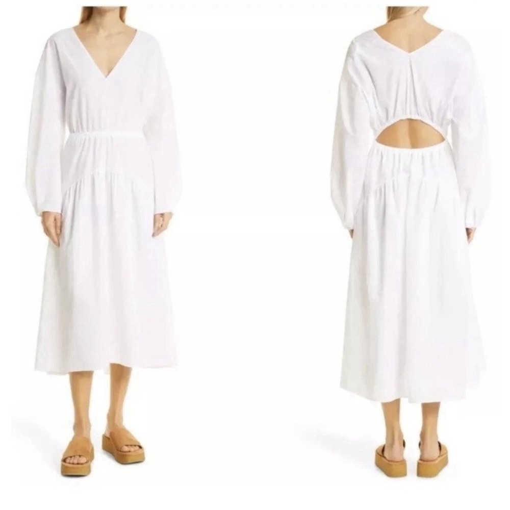 Vince Women's White Cotton Dress With Pockets Lined Size Medium $395 NWT